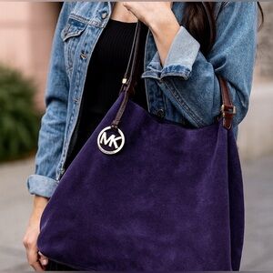 Michael Kors Purple Suede Leather Shoulder Colgate Tote /Shoulder Bag
